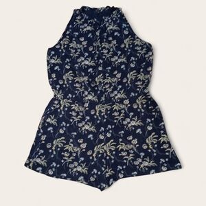 Ann Taylor Loft  Daisy Tie, Blue,  Neck Romper Womens Size Large